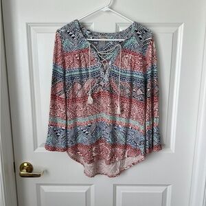 Lucky Brand Aztec Long Sleeve Top Size L